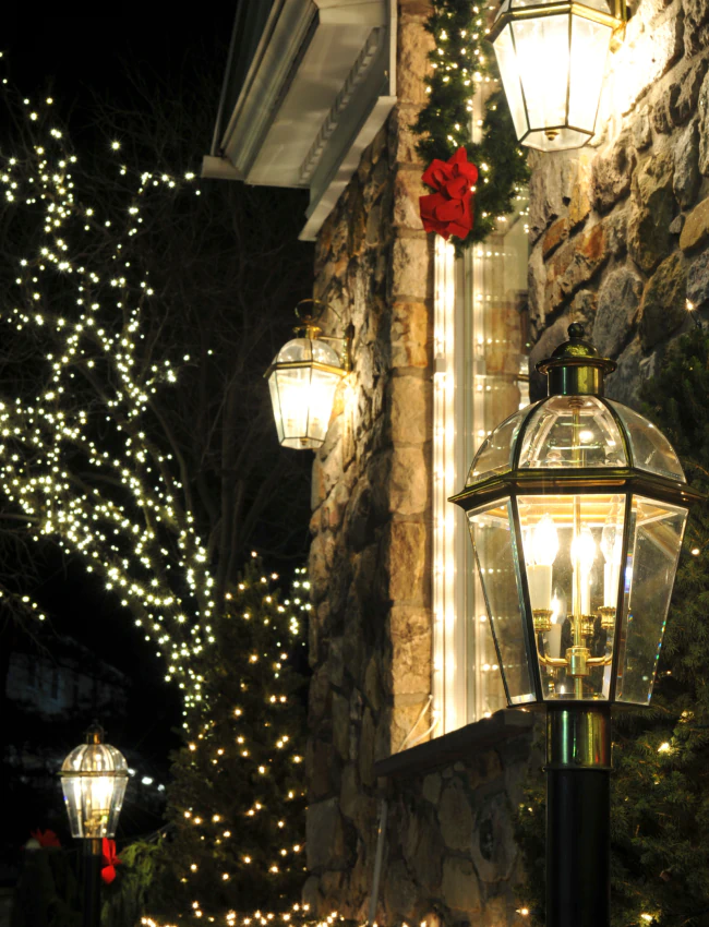 close up shot outdoor holiday lightings